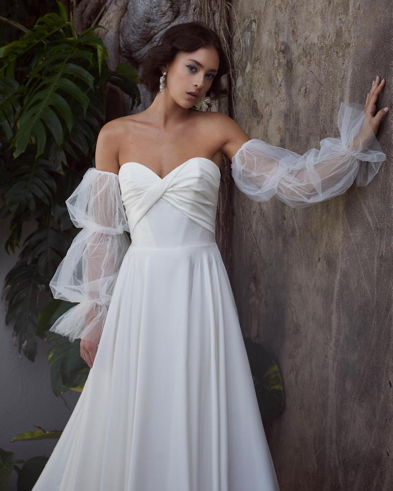 Lp2315 simple a line wedding dress with pockets and detachable sleeves3